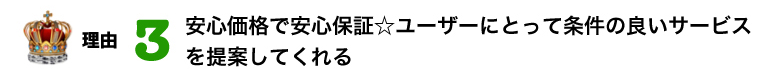 理由 3位 安心価格で安心保証☆ユーザーにとって条件の良いサービスを提案してくれる